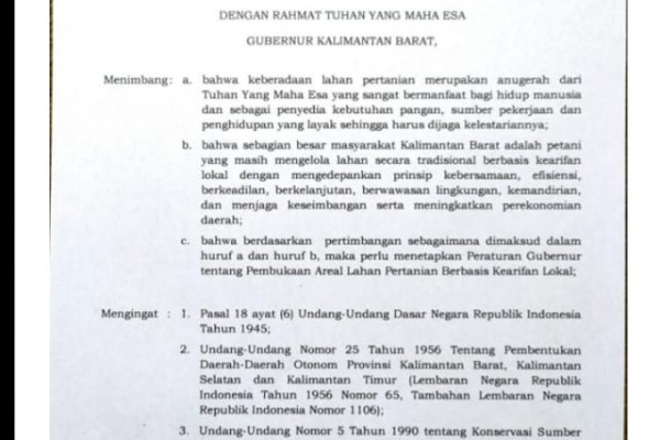 Pergub Tentang Peladang Yang Dikeluarkan Oleh Gubernur Kalimantan Barat